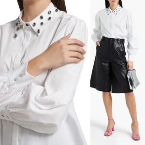 cinq à sept Eli Crystal Embellished Cotton Poplin Shirt